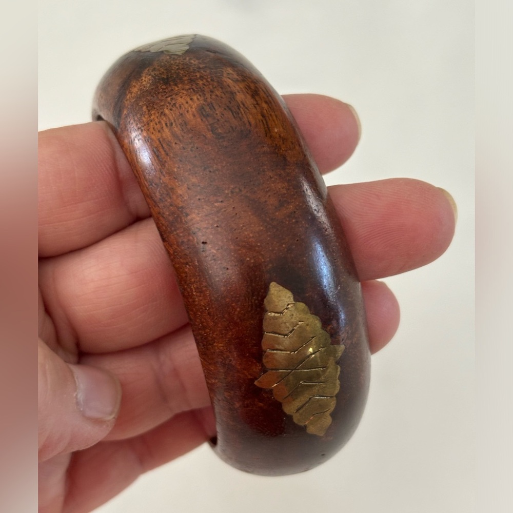 Vintage Wood Bangle with Brass Inlay new!